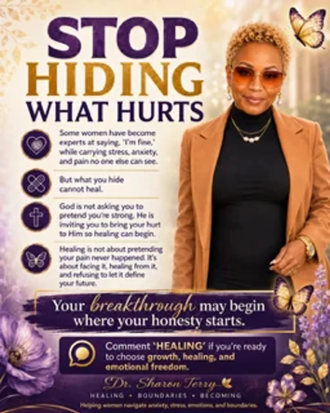 Dr. Sharon Terry message on emotional healing — stop hiding what hurts