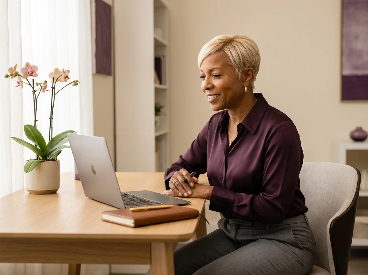 Sharon Terry personally leading a one-on-one virtual coaching session from her home office.